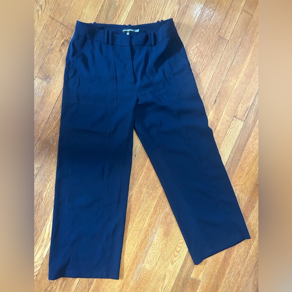 Karl Lagerfeld Women's Navy Wide Leg Trousers